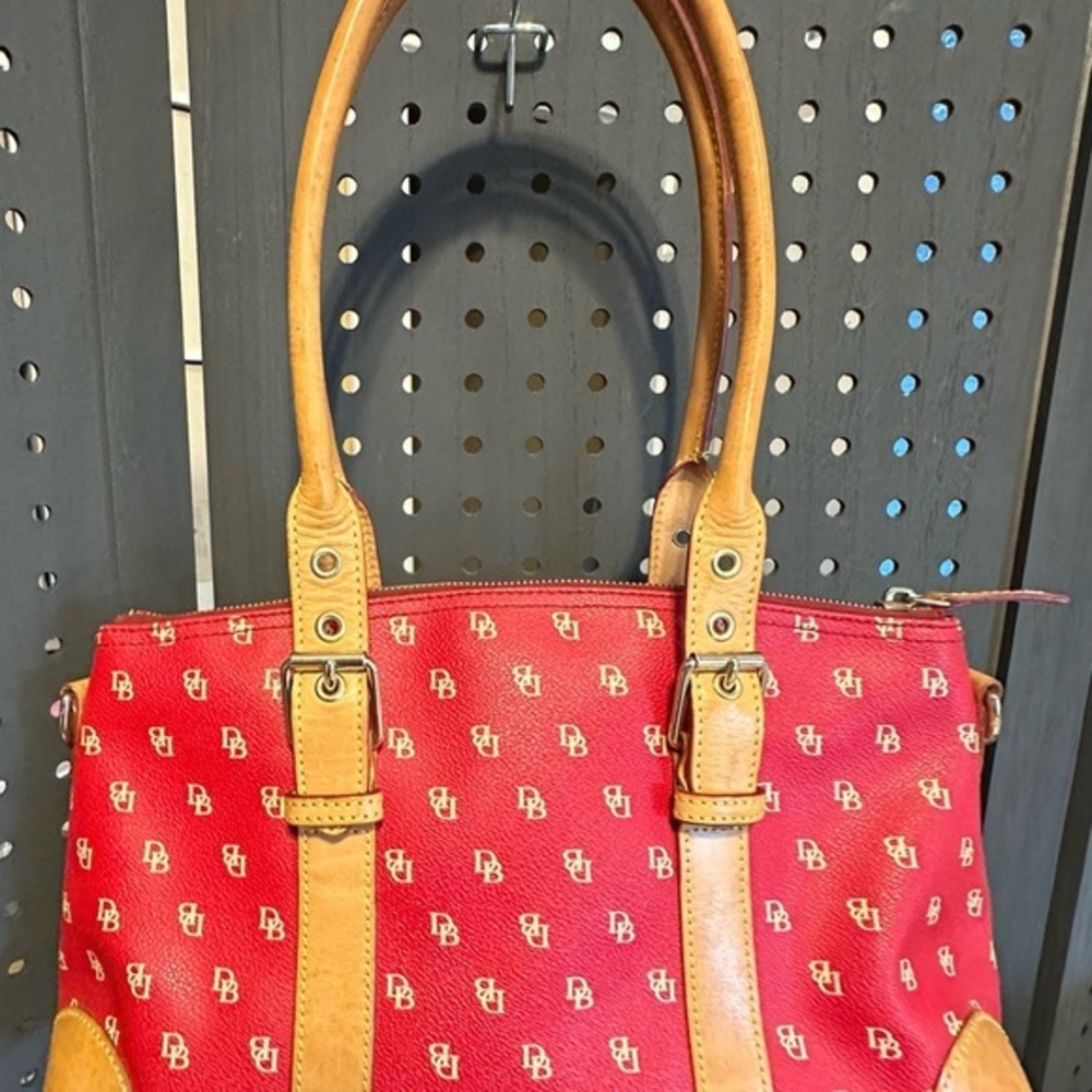 Dooney & Bourke Red and Tan Tote leather with Leather Straps
